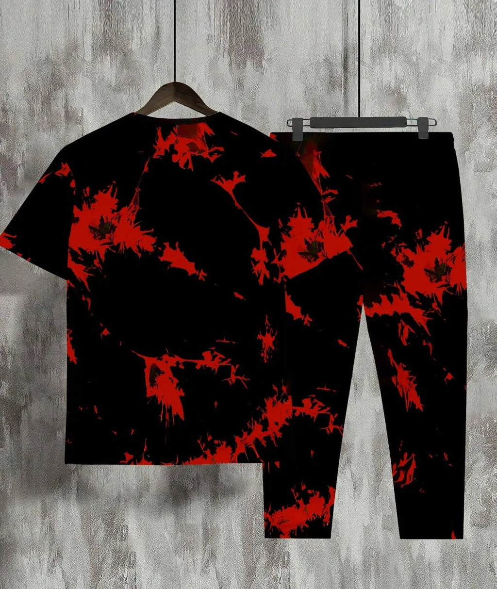 2025 Summer new men's Tracksuit 2 - piece tracksuit Evil Smile 3D Printed Summer casual men's suit Short sleeve T-shirt + pants - Fabtukus Luxury