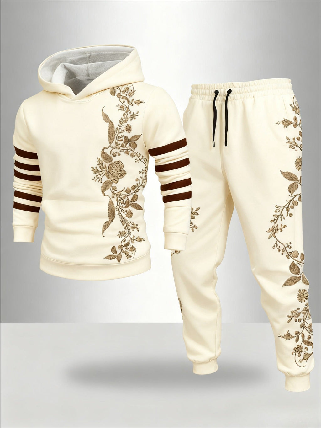 2pcs Set Men'S Floral Print Hooded Sweatshirt & Joggers Set - Fabtukus Luxury
