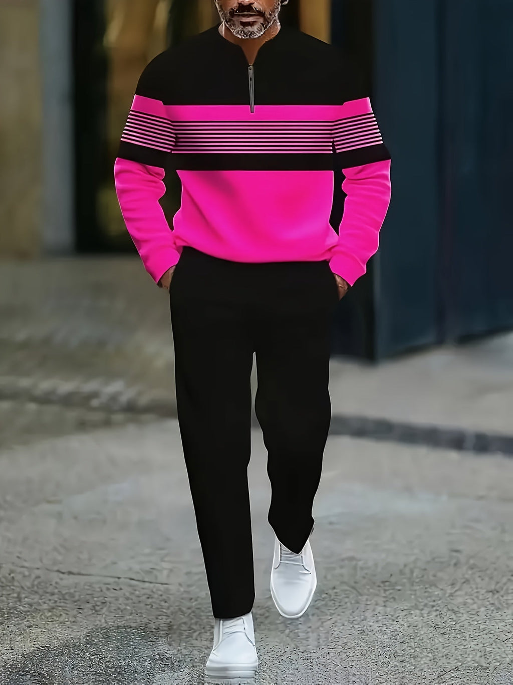 2pcs Striped Zipper Set (2pcs) - Fabtukus Luxury