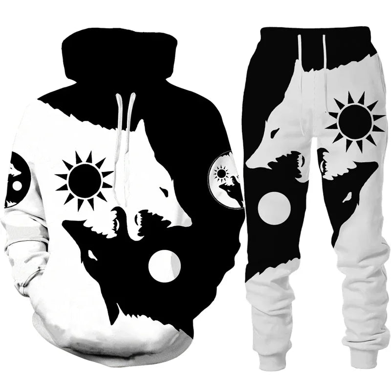 3D Print Men Cool Hoodie Set Tracksuit/Pants Autumn Winter Long Sleeve Pullover Suit Punk Casual Sportwear Oversize High - quality - Fabtukus Luxury