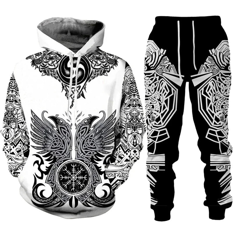 3D Print Men Cool Hoodie Set Tracksuit/Pants Autumn Winter Long Sleeve Pullover Suit Punk Casual Sportwear Oversize High - quality - Fabtukus Luxury