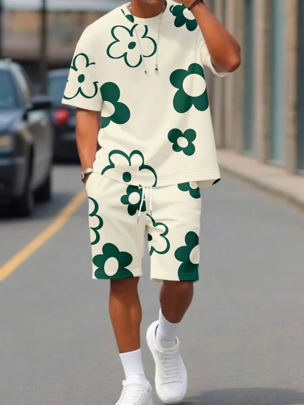 3D Print Men's Flower Crew Neck Short Sleeve T-Shirt Shorts Set Round Neck Gradient Short Sleeved Suit Conjunto Para Hombre - Fabtukus Luxury