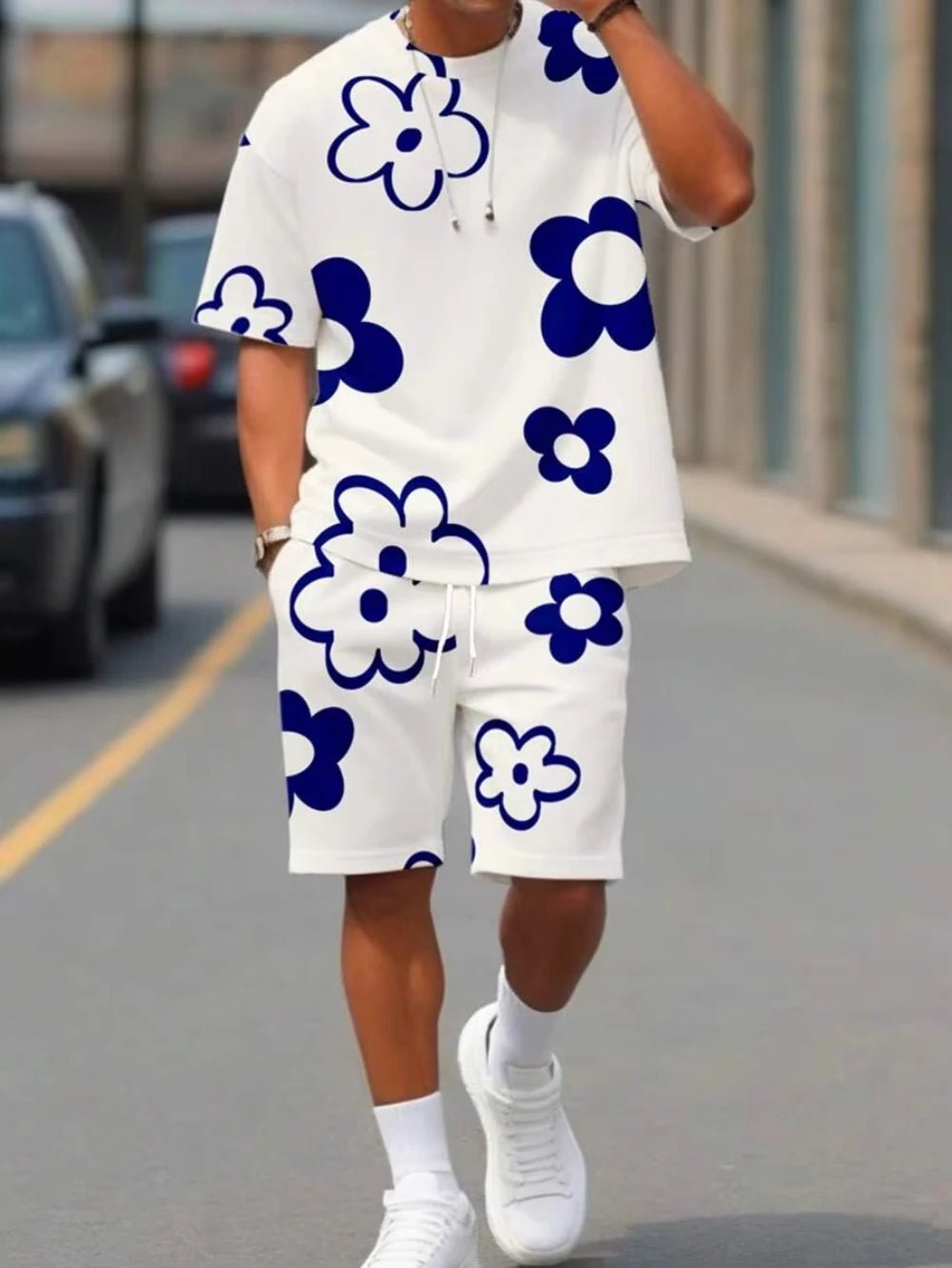 3D Print Men's Flower Crew Neck Short Sleeve T-Shirt Shorts Set Round Neck Gradient Short Sleeved Suit Conjunto Para Hombre - Fabtukus Luxury