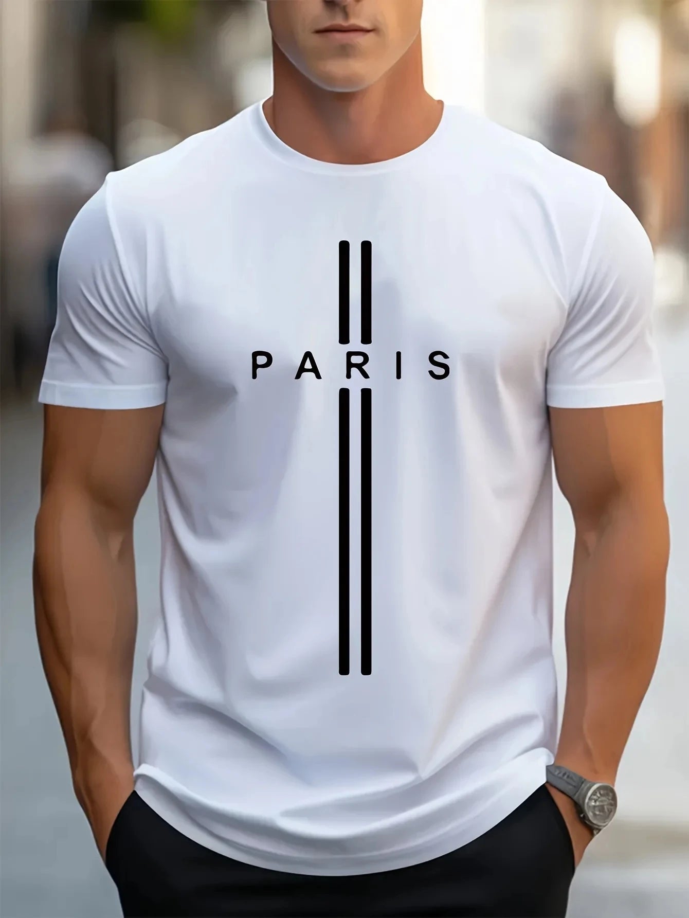 3D printed men's loose summer T-shirt, Paris printed round neck casual tight T-shirt, short sleeved T-shirt - Fabtukus Luxury