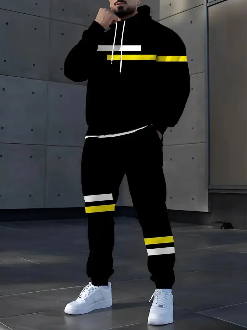 3D stripe print truck suit set, sweat shirt, hoodies and pants - Fabtukus Luxury