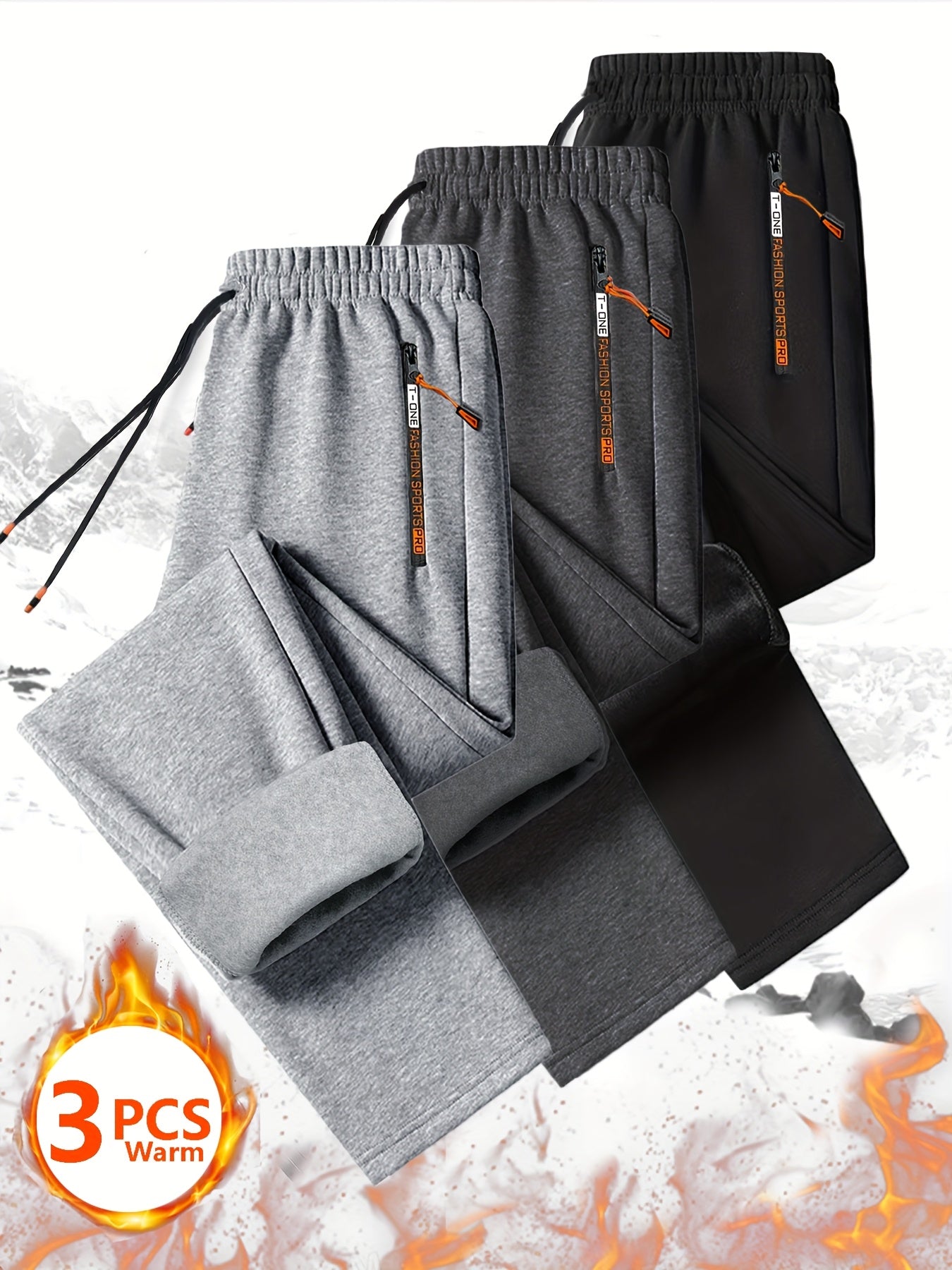 3pcs Men'S Winter Warm Fleece Sweatpants - Fabtukus Luxury