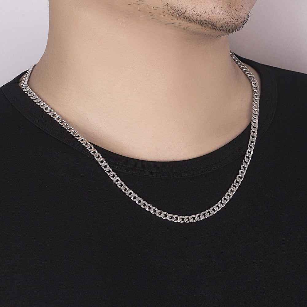 Cuban Riding Crop Necklace 6.5MM White Copper Plated With Thick Silver Buttons For Men - Fabtukus Luxury