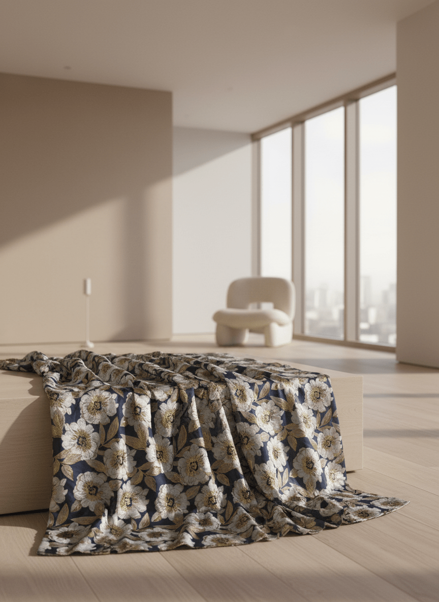 Luxury Gold and Blue Flowery Damask {Per Yard} - Fabtukus Luxury