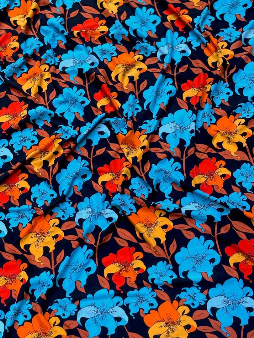 Men Luxury Flower Vintage Blue and orange Fabrics {Per Yard) - Fabtukus Luxury