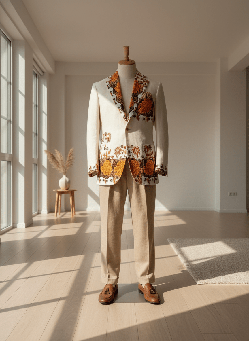 Men Luxury Vintage Fabrics Brown and white {Per Yard) - Fabtukus Luxury