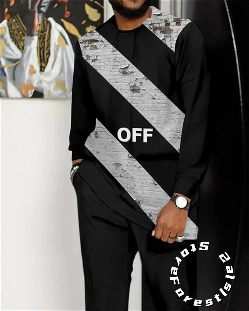 Men Tracskuit Set 2 - piece Striped 3D Printed Casual Walking Suit Fashion Streetwear Long Sleeve T-Shirt Trousers Outfits - Fabtukus Luxury