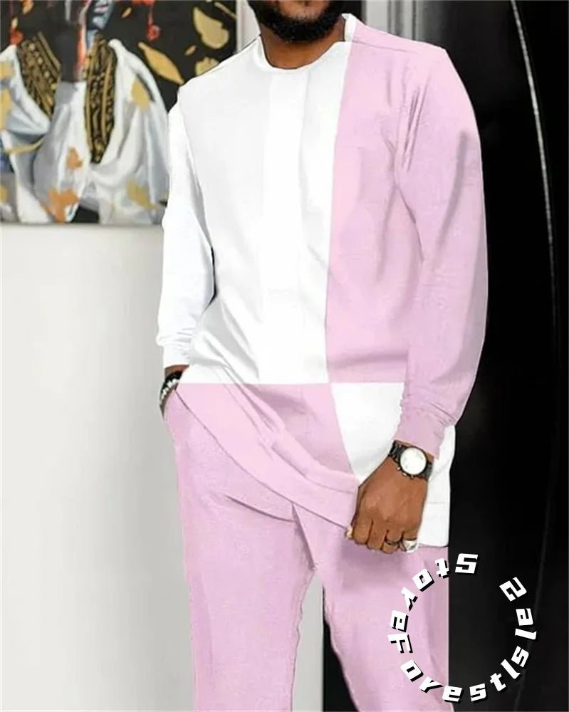 Men Tracskuit Set 2 - piece Striped 3D Printed Casual Walking Suit Fashion Streetwear Long Sleeve T-Shirt Trousers Outfits - Fabtukus Luxury