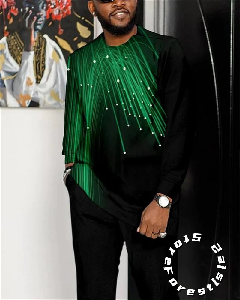 Men Tracskuit Set 2 - piece Striped 3D Printed Casual Walking Suit Fashion Streetwear Long Sleeve T-Shirt Trousers Outfits - Fabtukus Luxury