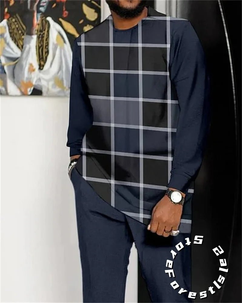 Men Tracskuit Set 2 - piece Striped 3D Printed Casual Walking Suit Fashion Streetwear Long Sleeve T-Shirt Trousers Outfits - Fabtukus Luxury