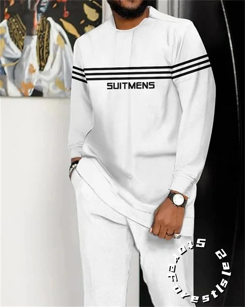 Men Tracskuit Set 2 - piece Striped 3D Printed Casual Walking Suit Fashion Streetwear Long Sleeve T-Shirt Trousers Outfits - Fabtukus Luxury