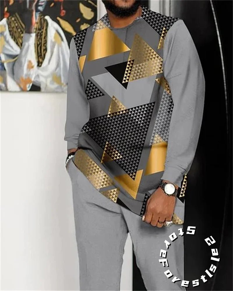 Men Tracskuit Set 2 - piece Striped 3D Printed Casual Walking Suit Fashion Streetwear Long Sleeve T-Shirt Trousers Outfits - Fabtukus Luxury