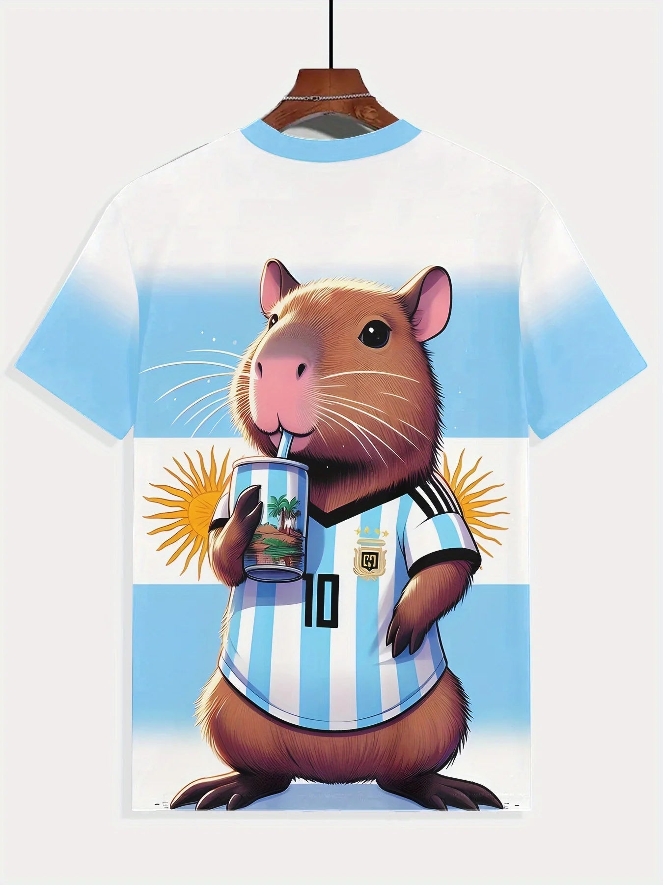 Men's 3D Digital Print T-Shirt with Fun Capybara & Argentina Soccer Jersey Design - Breathable Summer Tee for Casual - Fabtukus Luxury