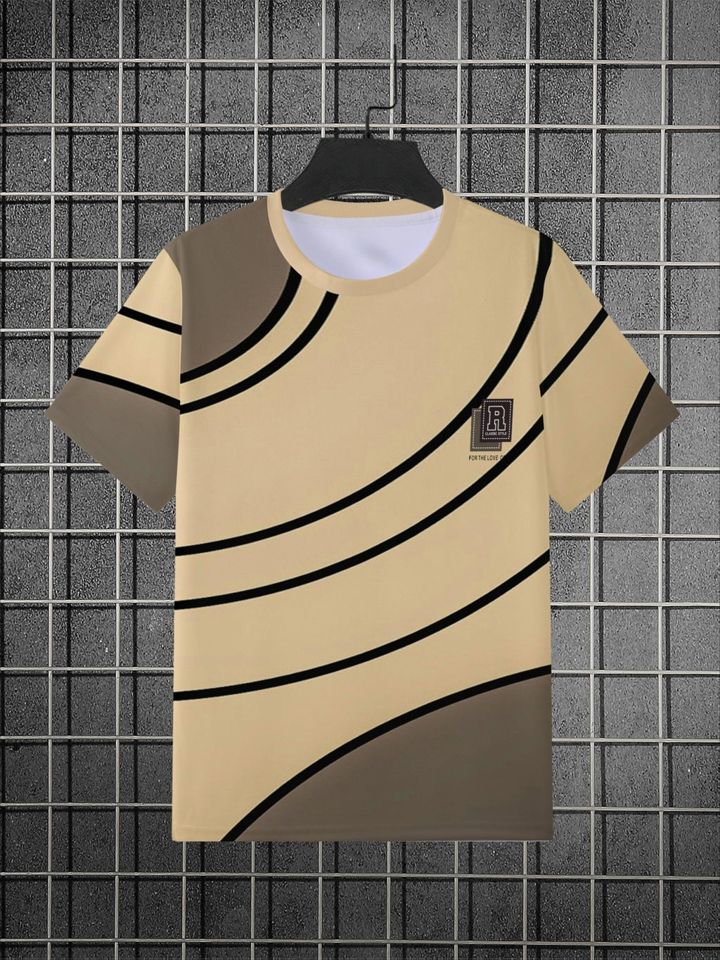 Men's 3D Digital Printed Striped T-shirt, Breathable Short - sleeved Round - neck Casual Sportswear Daily Wear Top for Business - Fabtukus Luxury