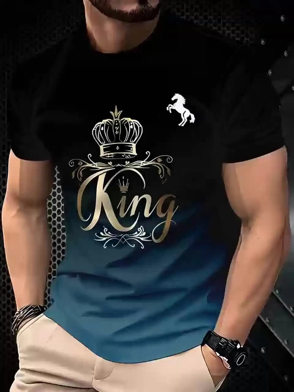 Men's 3D Digital Printed Striped T-shirt, Breathable Short - sleeved Round - neck Casual Sportswear Daily Wear Top for Business - Fabtukus Luxury