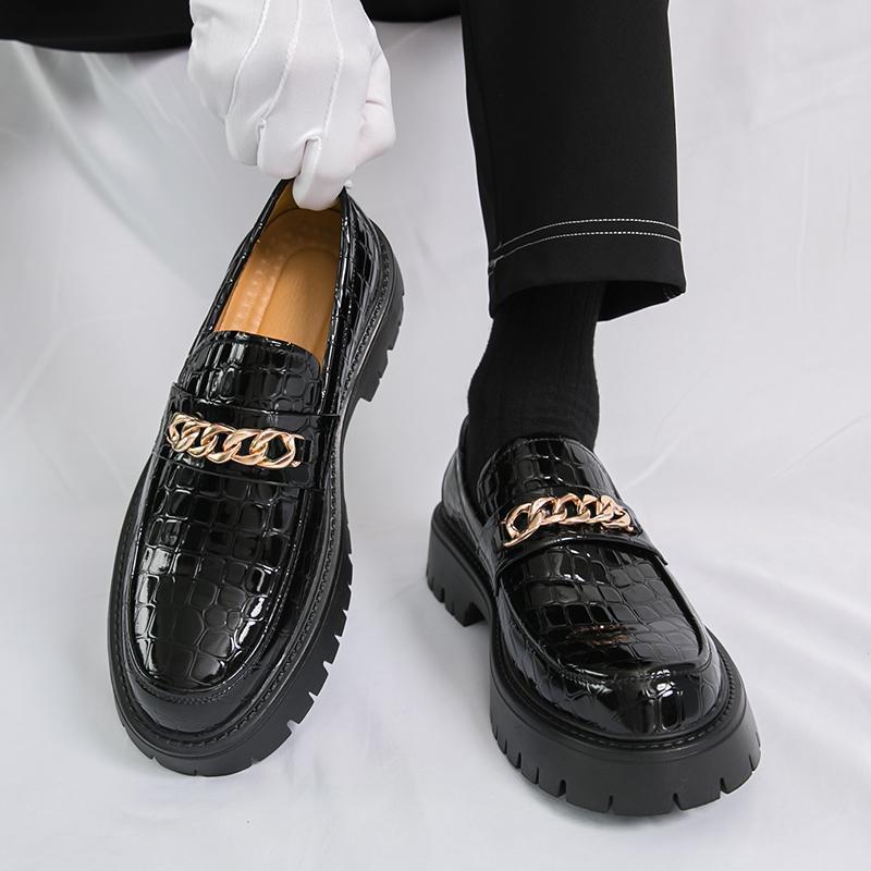 Men's Autumn Thick Bottom Crocodile Pattern Loafers Leather Shoes - Fabtukus Luxury