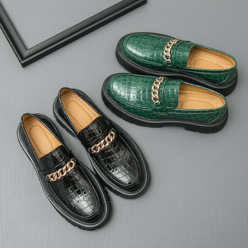 Men's Autumn Thick Bottom Crocodile Pattern Loafers Leather Shoes - Fabtukus Luxury