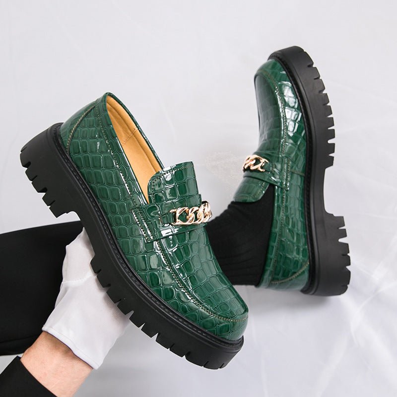 Men's Autumn Thick Bottom Crocodile Pattern Loafers Leather Shoes - Fabtukus Luxury
