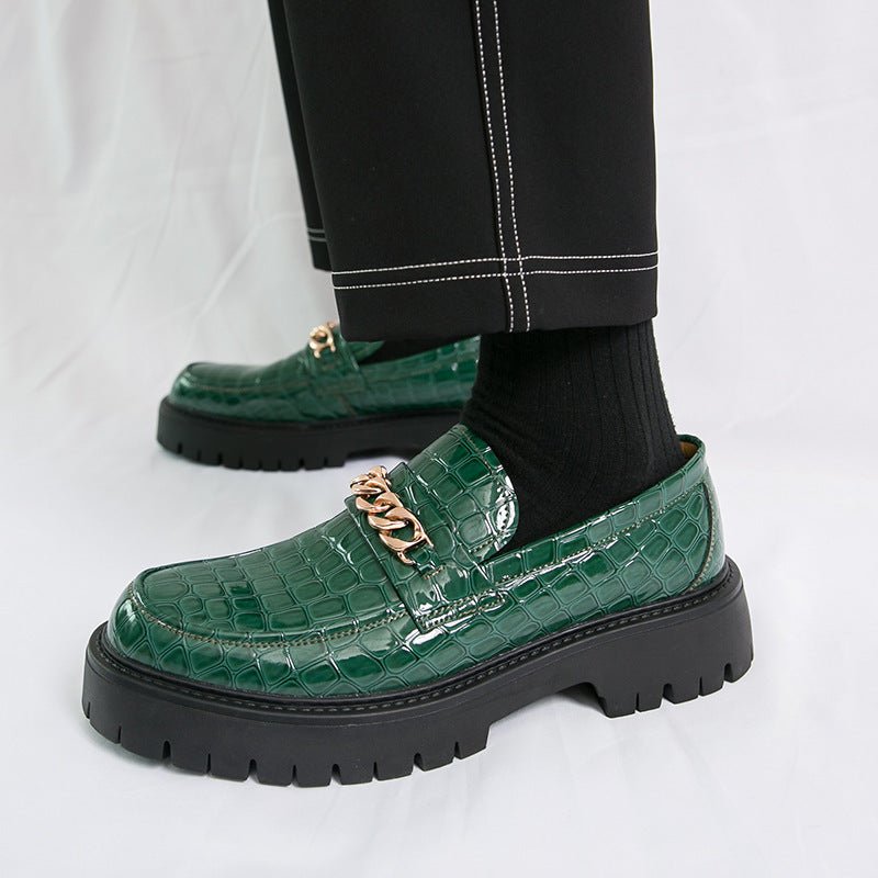 Men's Autumn Thick Bottom Crocodile Pattern Loafers Leather Shoes - Fabtukus Luxury