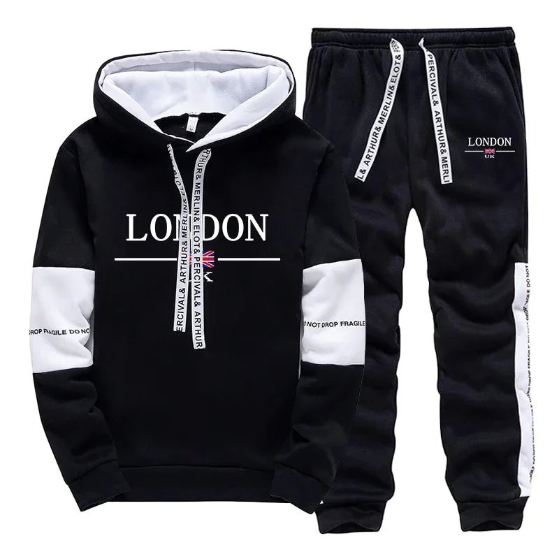 Mens Clothing Black White 2 Piece Hoodie Pants - Fabtukus Luxury