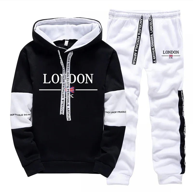 Mens Clothing Black White 2 Piece Hoodie Pants - Fabtukus Luxury