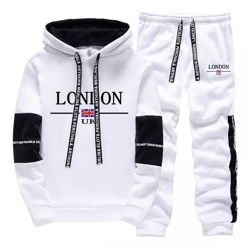 Mens Clothing Black White 2 Piece Hoodie Pants - Fabtukus Luxury
