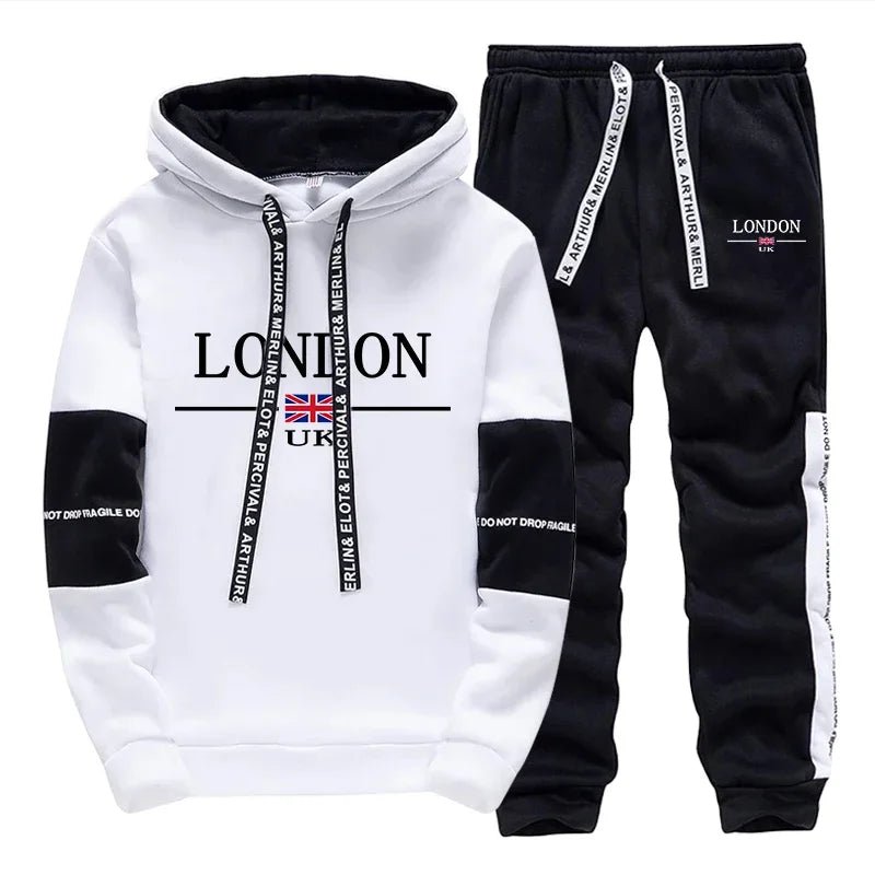 Mens Clothing Black White 2 Piece Hoodie Pants - Fabtukus Luxury
