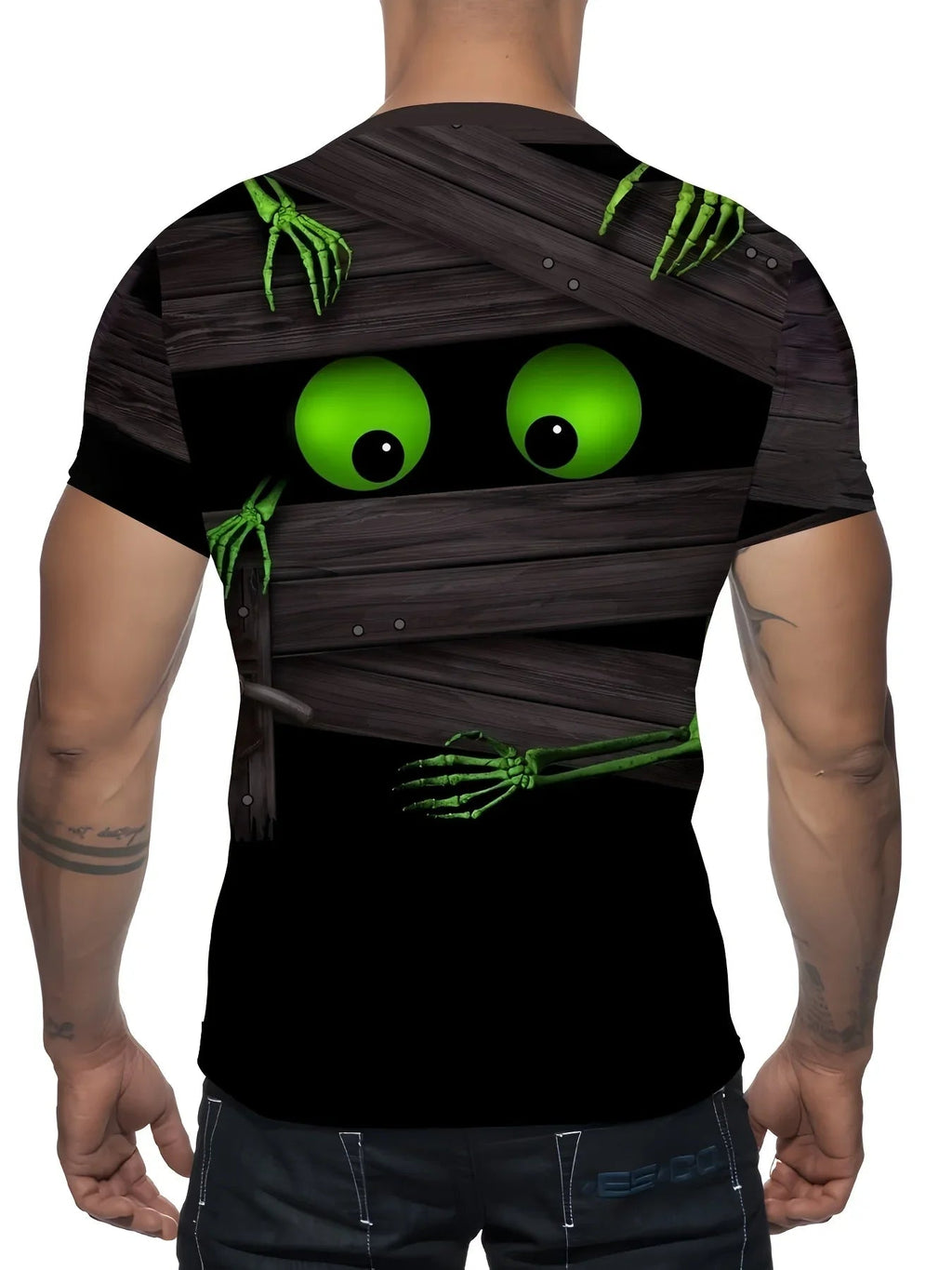 Men'S Mummy 3D Print T-Shirt - Casual Crew Neck Short Sleeve Skeleton Design Black with White Stripes Halloween Street - Fabtukus Luxury