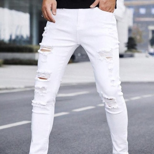 Men's Solid Color Cuffed Straight Jeans Casual And Comfortable Slim Fit - Fabtukus Luxury