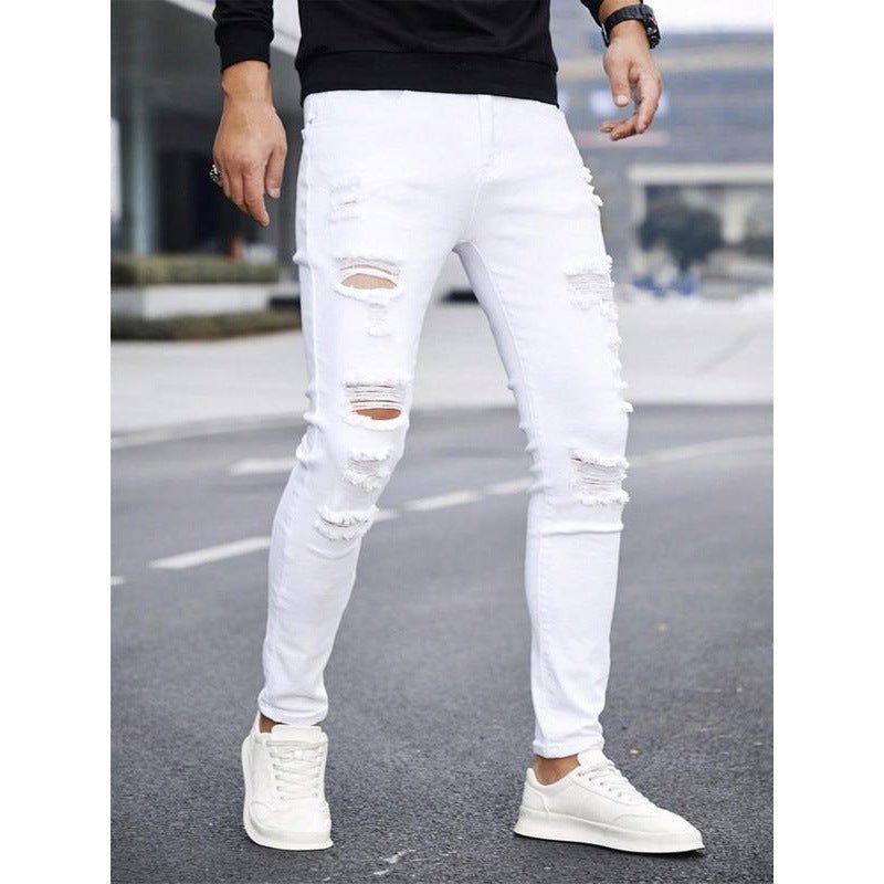 Men's Solid Color Cuffed Straight Jeans Casual And Comfortable Slim Fit - Fabtukus Luxury