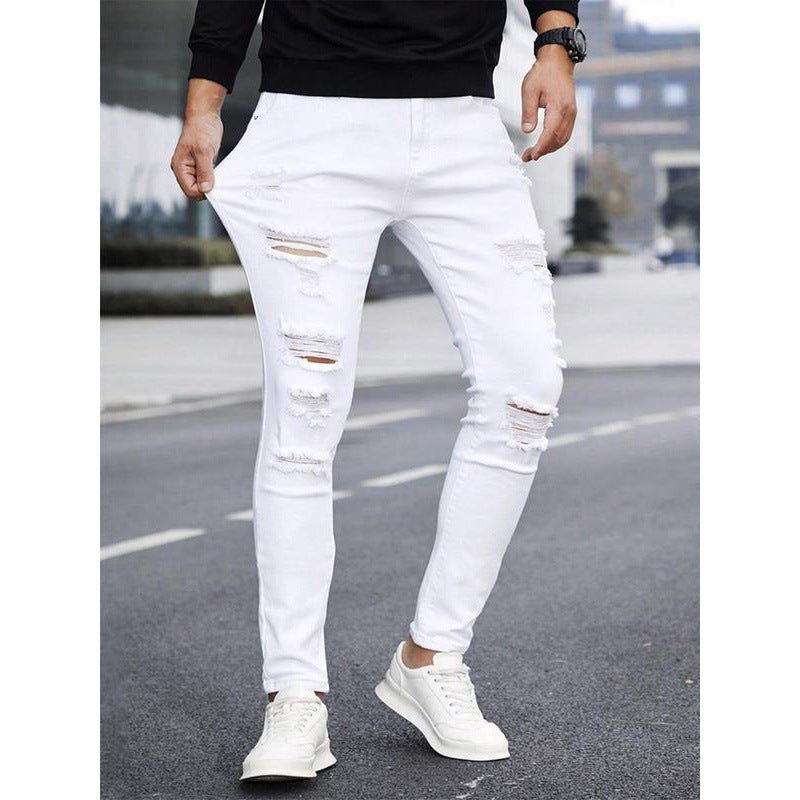 Men's Solid Color Cuffed Straight Jeans Casual And Comfortable Slim Fit - Fabtukus Luxury