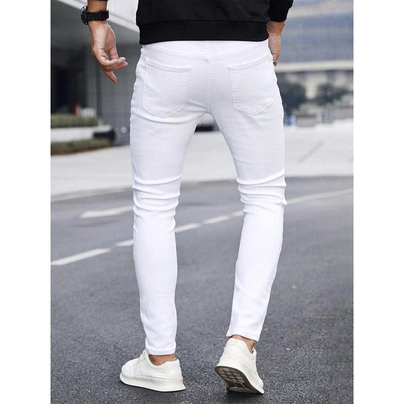 Men's Solid Color Cuffed Straight Jeans Casual And Comfortable Slim Fit - Fabtukus Luxury
