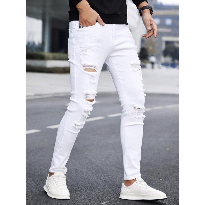 Men's Solid Color Cuffed Straight Jeans Casual And Comfortable Slim Fit - Fabtukus Luxury
