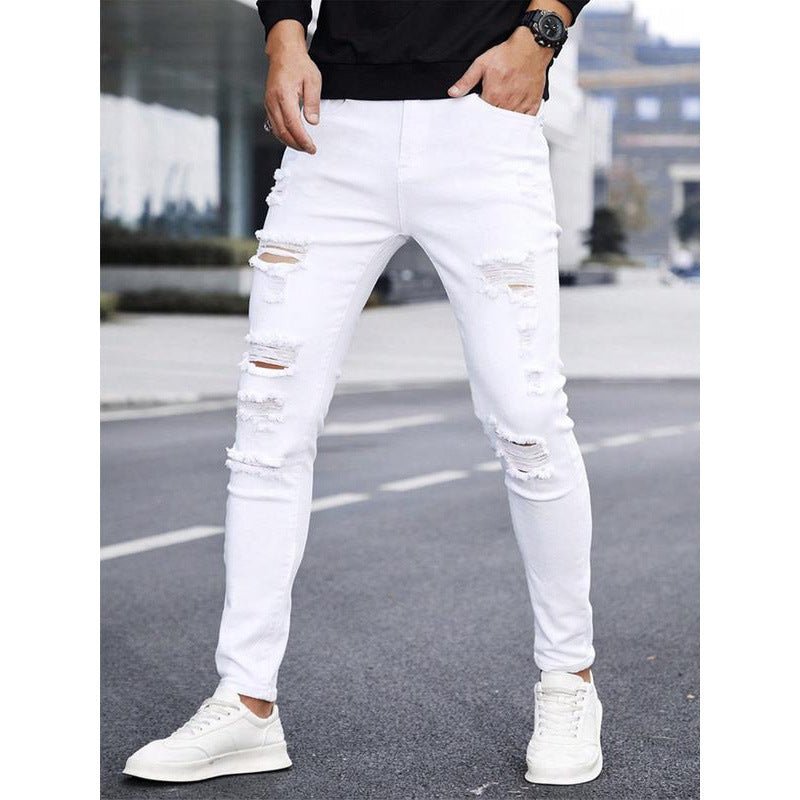 Men's Solid Color Cuffed Straight Jeans Casual And Comfortable Slim Fit - Fabtukus Luxury