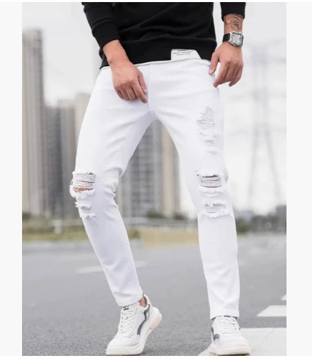 Men's Solid Color Cuffed Straight Jeans Casual And Comfortable Slim Fit - Fabtukus Luxury