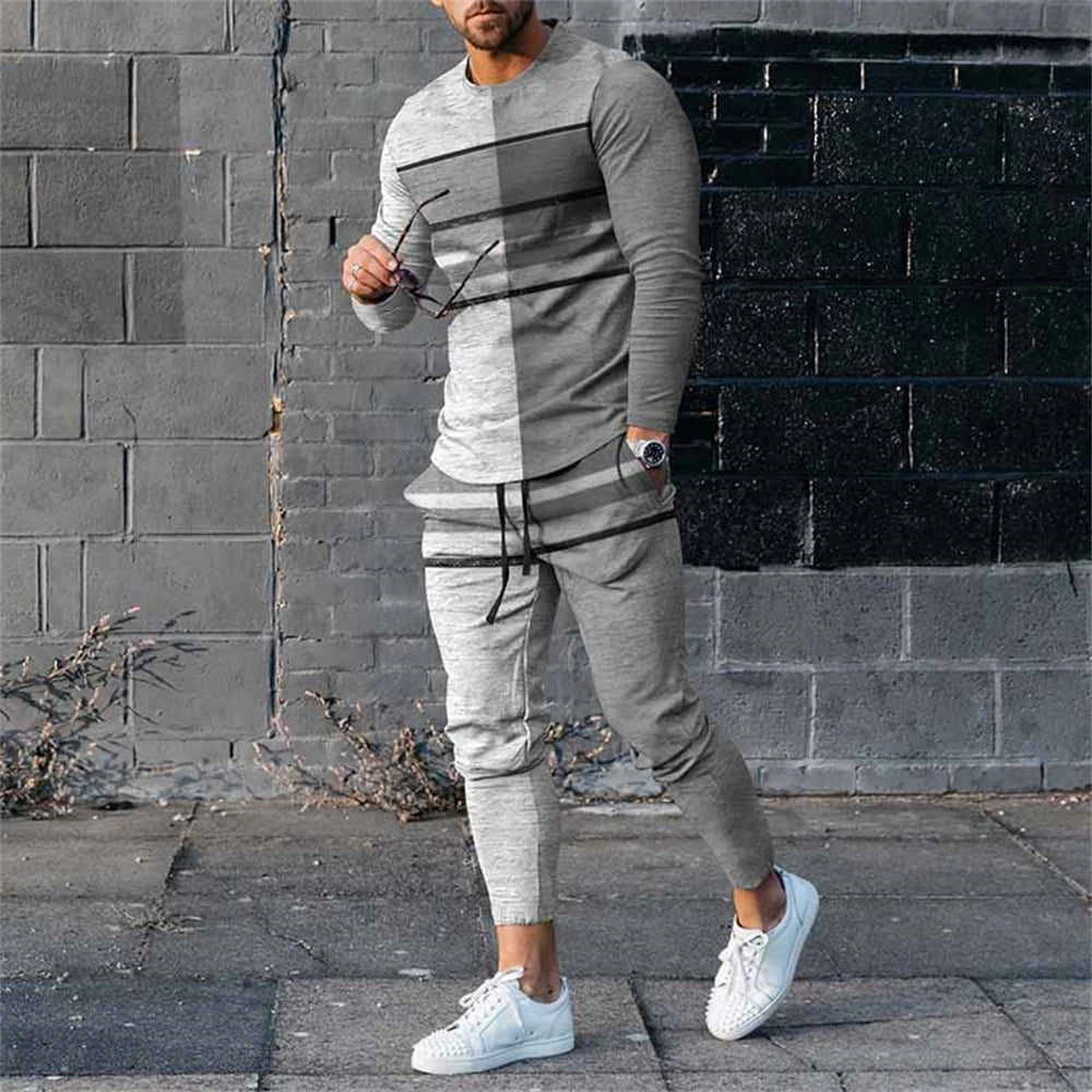 Men's Tracksuit Casual 3D Print 2 Piece Sets Long Sleeve T-Shirt+pants 2pcs Set Fashion Outfits Oversized Sports Unisex Clothing - Fabtukus Luxury