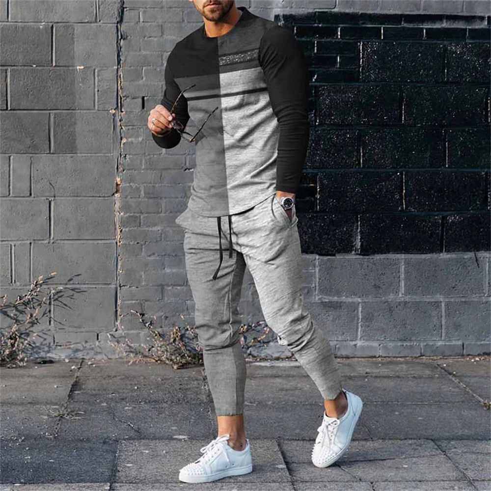 Men's Tracksuit Casual 3D Print 2 Piece Sets Long Sleeve T-Shirt+pants 2pcs Set Fashion Outfits Oversized Sports Unisex Clothing - Fabtukus Luxury