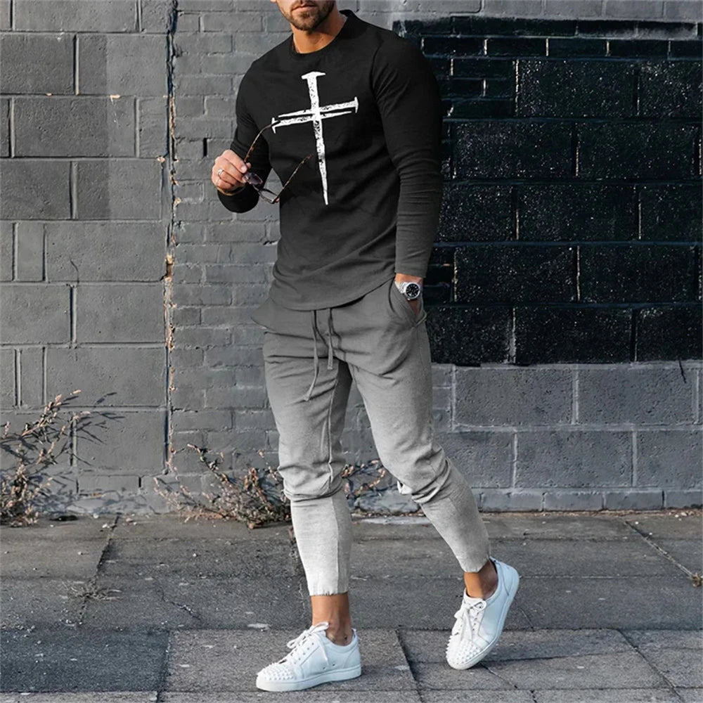 Men's Tracksuit Casual 3D Print 2 Piece Sets Long Sleeve T-Shirt+pants 2pcs Set Fashion Outfits Oversized Sports Unisex Clothing - Fabtukus Luxury