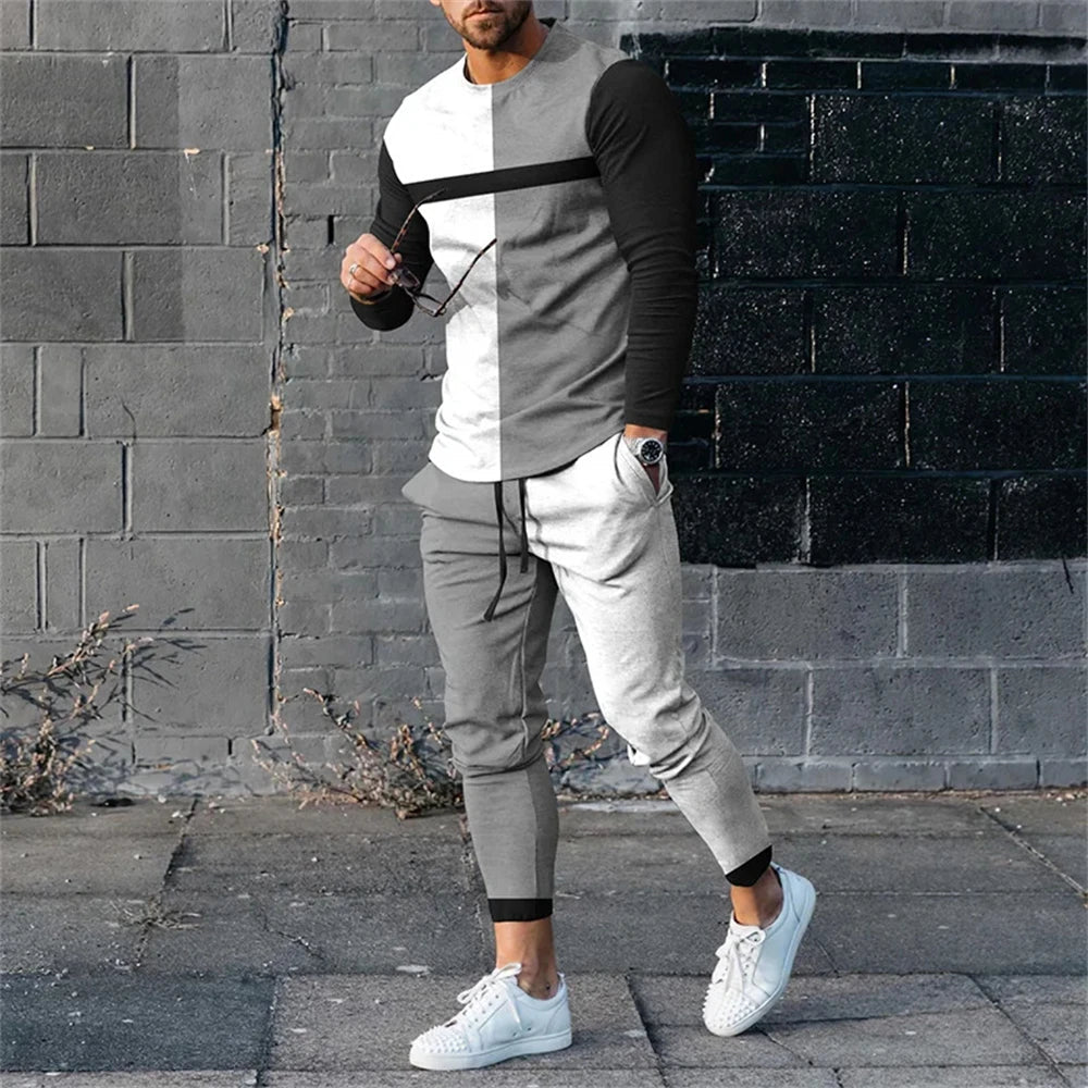 Men's Tracksuit Casual 3D Print 2 Piece Sets Long Sleeve T-Shirt+pants 2pcs Set Fashion Outfits Oversized Sports Unisex Clothing - Fabtukus Luxury
