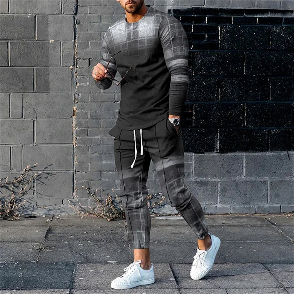 Men's Tracksuit Casual 3D Print 2 Piece Sets Long Sleeve T-Shirt+pants 2pcs Set Fashion Outfits Oversized Sports Unisex Clothing - Fabtukus Luxury