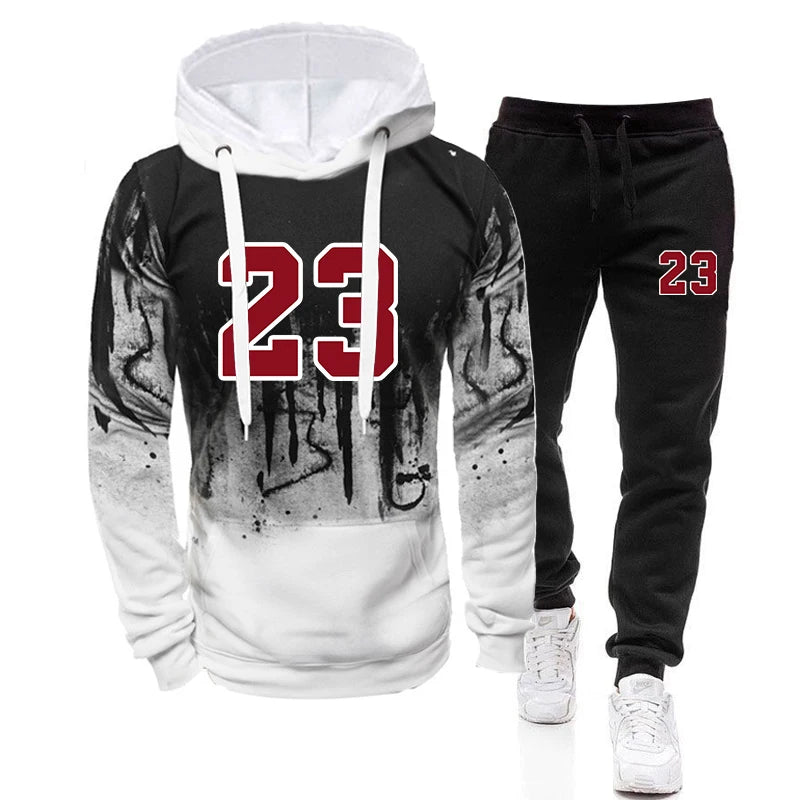 Mens Tracksuit Sports Printing Casual Hooded Sweatshirts+Pants 2 Piece Set Jogging Clothing Splash - ink Suit Hot Sales Menswear - Fabtukus Luxury