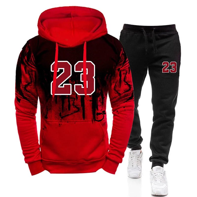 Mens Tracksuit Sports Printing Casual Hooded Sweatshirts+Pants 2 Piece Set Jogging Clothing Splash - ink Suit Hot Sales Menswear - Fabtukus Luxury