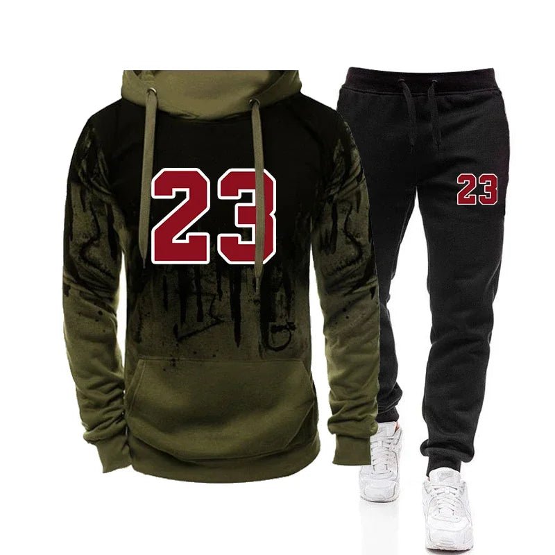 Mens Tracksuit Sports Printing Casual Hooded Sweatshirts+Pants 2 Piece Set Jogging Clothing Splash - ink Suit Hot Sales Menswear - Fabtukus Luxury