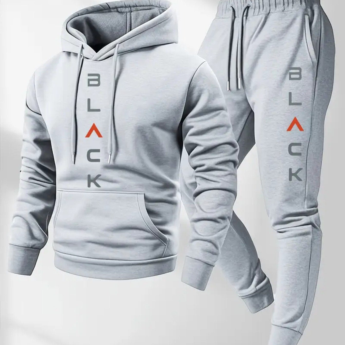 Men's two - piece suit, casual crew neck long - sleeved hooded - Fabtukus Luxury