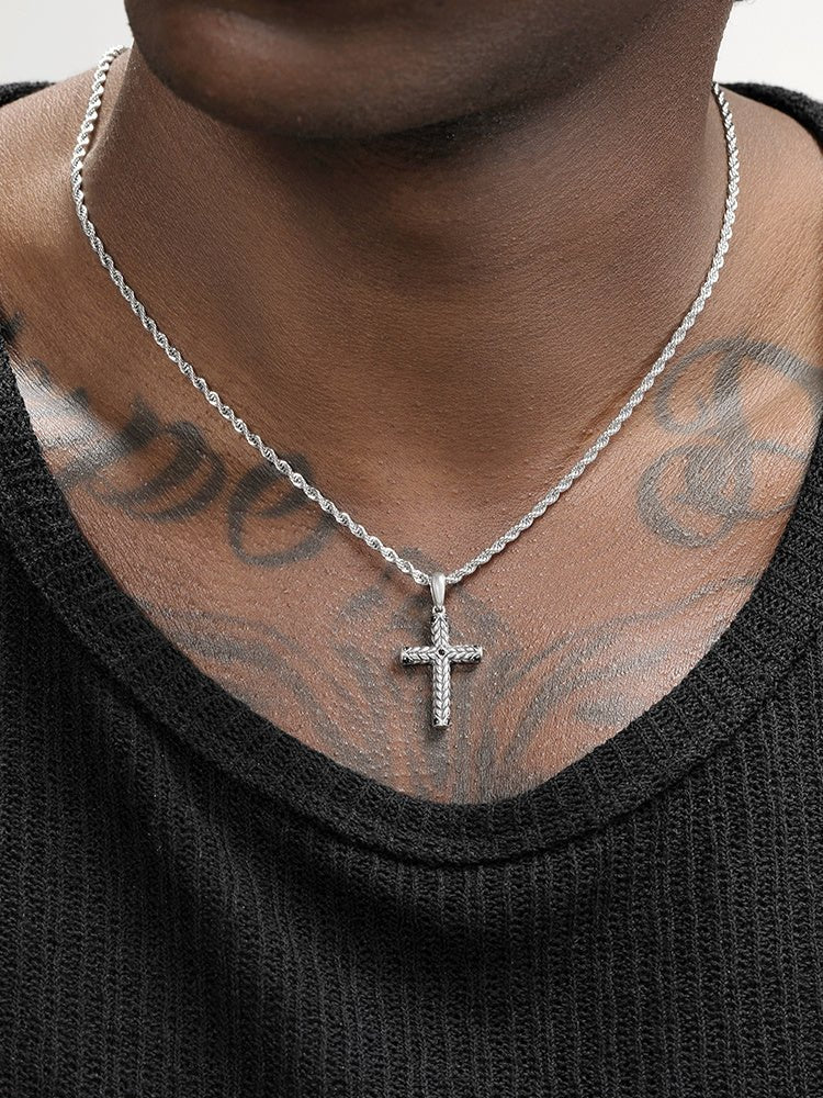 Pure Silver Cross Pendant For Men, Vintage, Trendy, Personalized Necklace - Fabtukus Luxury