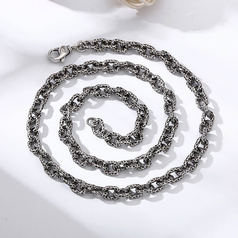 S925 Sterling Silver Meteorite Necklace Stone Pattern Thick Type Men - Fabtukus Luxury